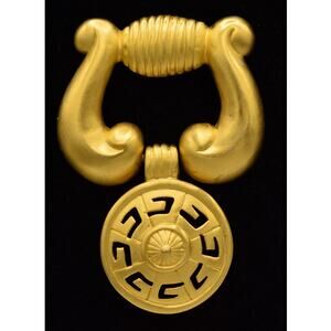 Givenchy Vintage Logo Pin Brooch Brushed Gold Door Knocker Chunky Signed BinF